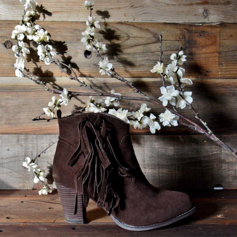 Brinley Co Cute Fringed Faux Suede Brown Booties